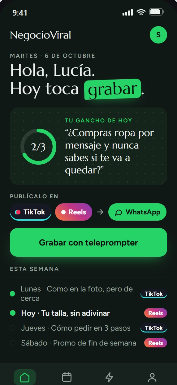 Diseño de la pantalla con tu guion de hoy y los canales donde publicarlo