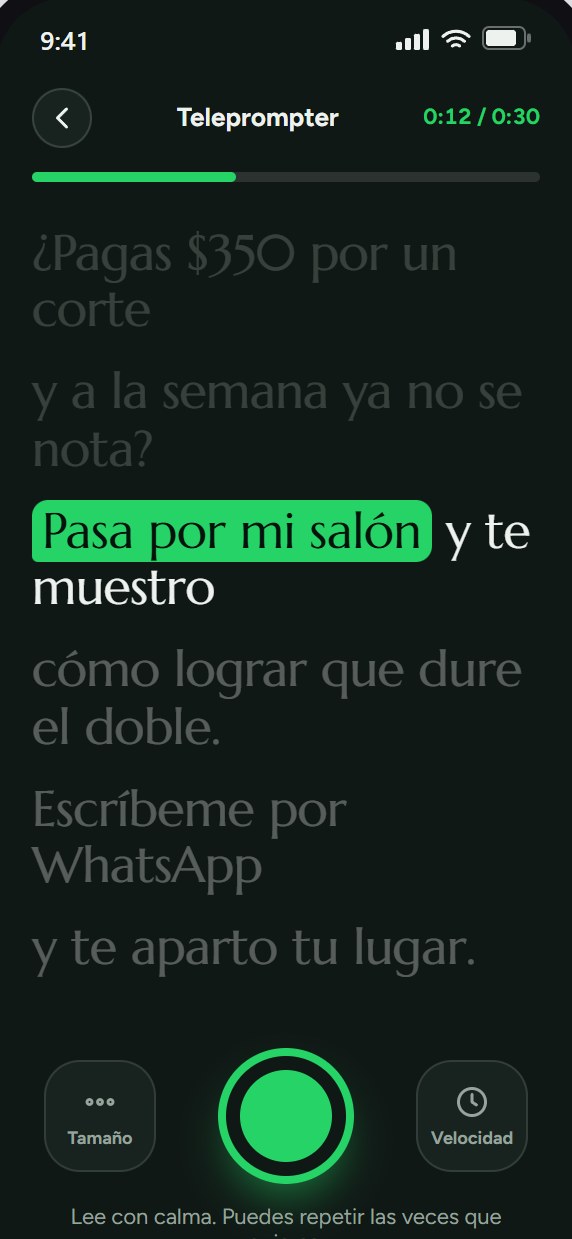 Diseño del teleprompter con tu guion resaltado línea por línea